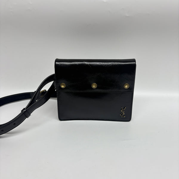 Pre-owned Saint Laurent Black Waxy Calfskin Fanny Pack