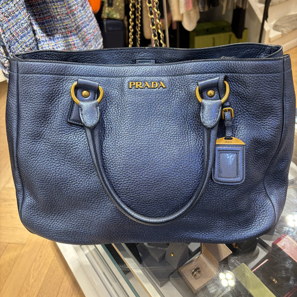 Pre-owned Prada Blue Eyeshadow Grainy Textured Calfskin Handbag