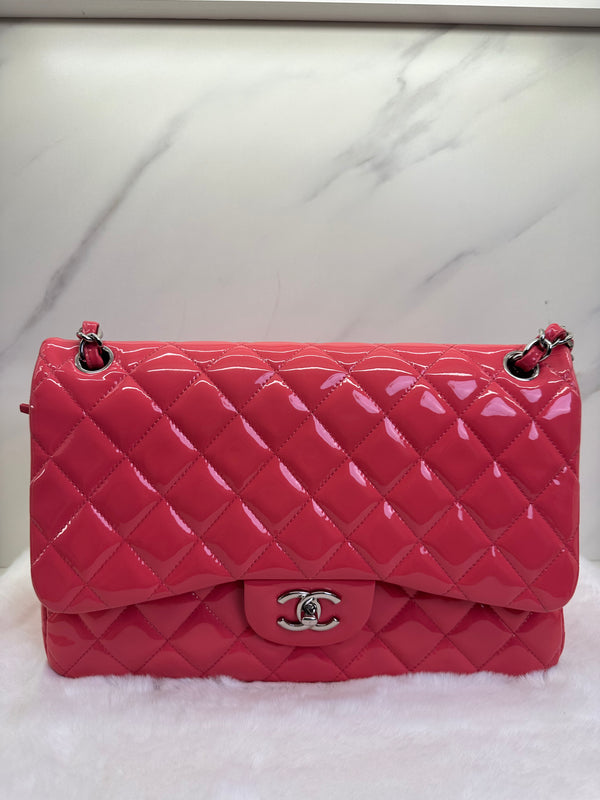 Chanel Classic Double Flap Bag Quilted Patent Jumbo