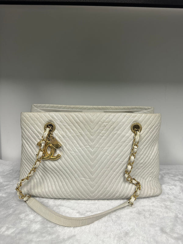 Chanel Medallion Charm Tote Chevron Wrinkled Lambskin Medium