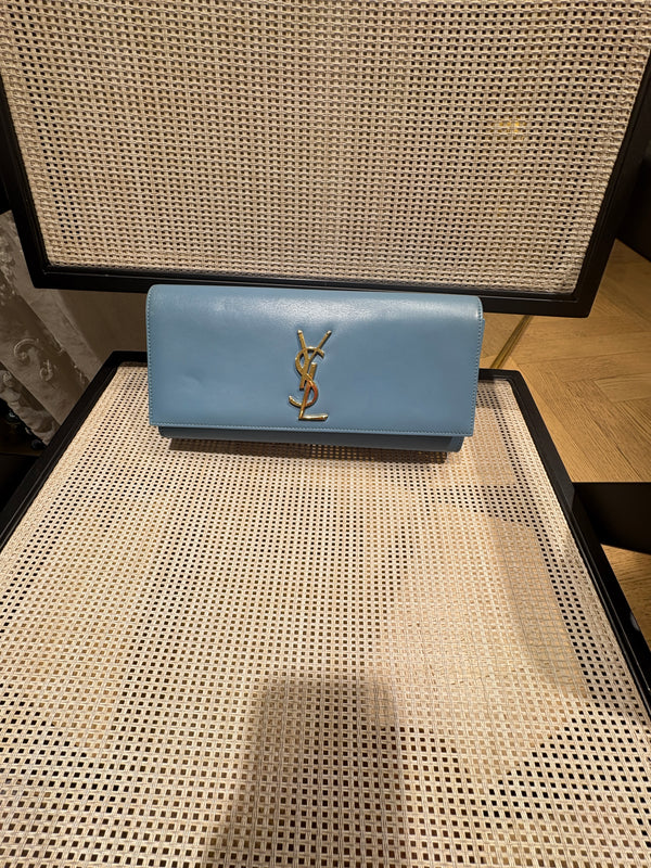 Pre-owned Saint Laurent Baby Blue Calfskin Clutch