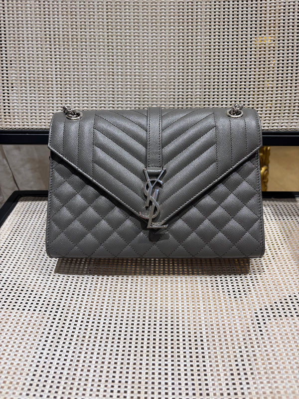 Pre-owned Saint Laurent Gray Grainy Caviar Sunset Crossbody