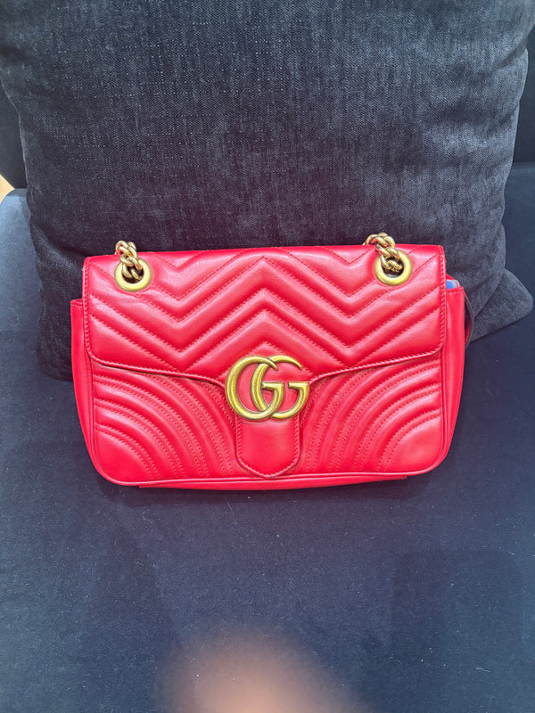 Pre-owned Gucci Marmot Red Calfskin Matelasses Calfskin