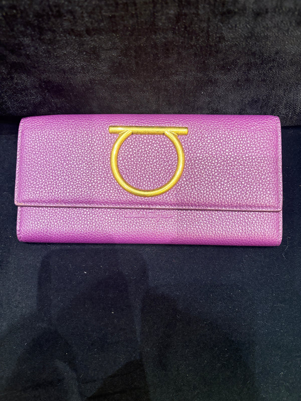 Pre-owned Ferragamo Purple Calfskin Long Wallet