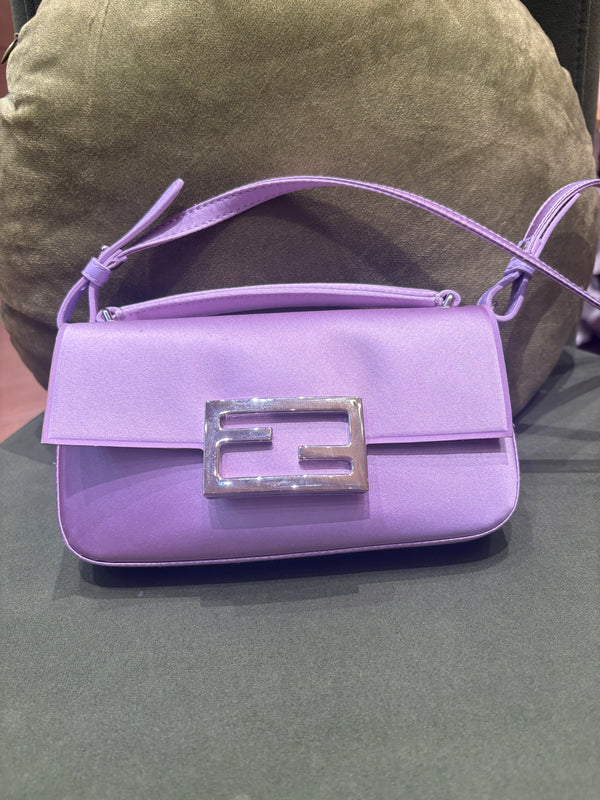 Pre-owned Fendi Mini Baguette Lilac Satin Crossbody