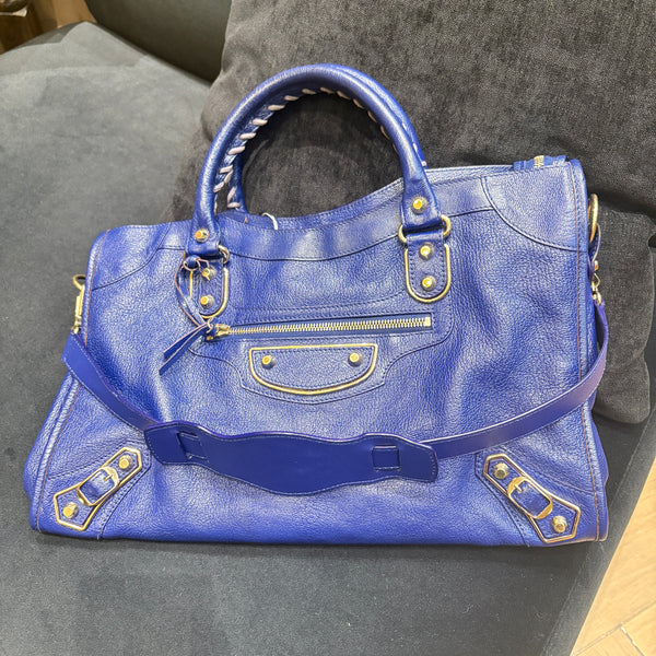 Pre-owned Balenciaga Calfskin City Bag Royal Blue Handbag