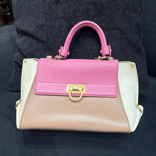 Pre-owned Ferragamo Tricolor Calfskin Handbag
