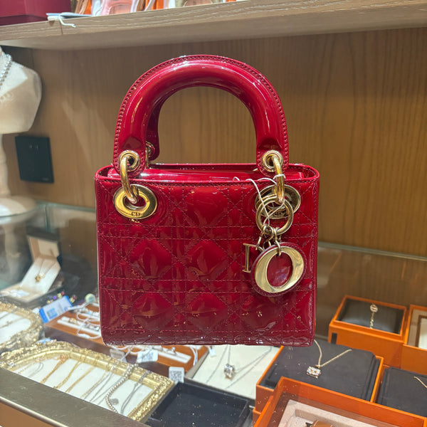 Pre-owned Christian Dior Lady Dior Cherry Patent Crossbody