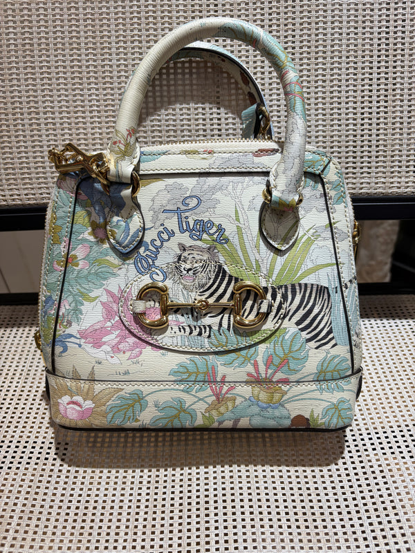 Pre-owned Gucci Horse-bit 1955 Foral Print Crossbody