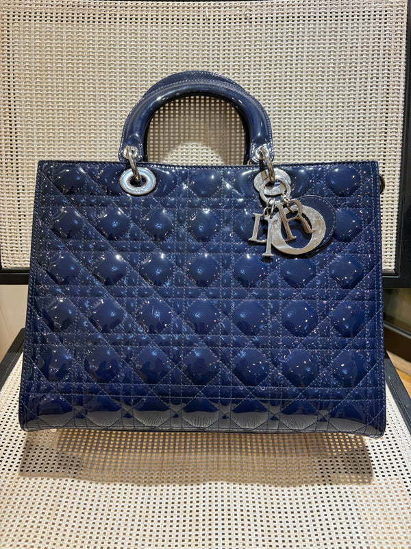 Pre-owned Christian Dior Lady Dior Large Patent Handbag
