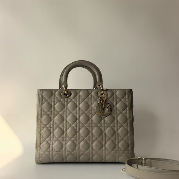 Pre-owned Christian Dior Lady Dior 2025 Lambskin Large Beige