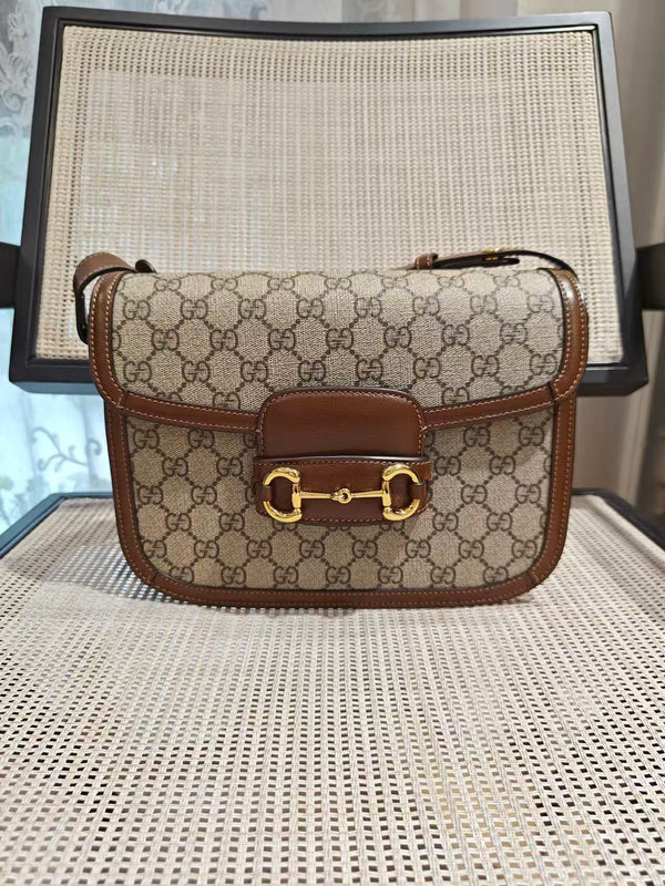 Pre-owned Gucci Horsebit 1955 Shoulder Bag GG Coated Canvas with Leather Small