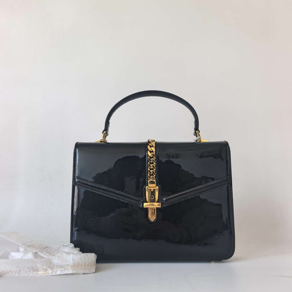 Pre-owned Gucci Sylvia Black Patent Leather Classic Chain