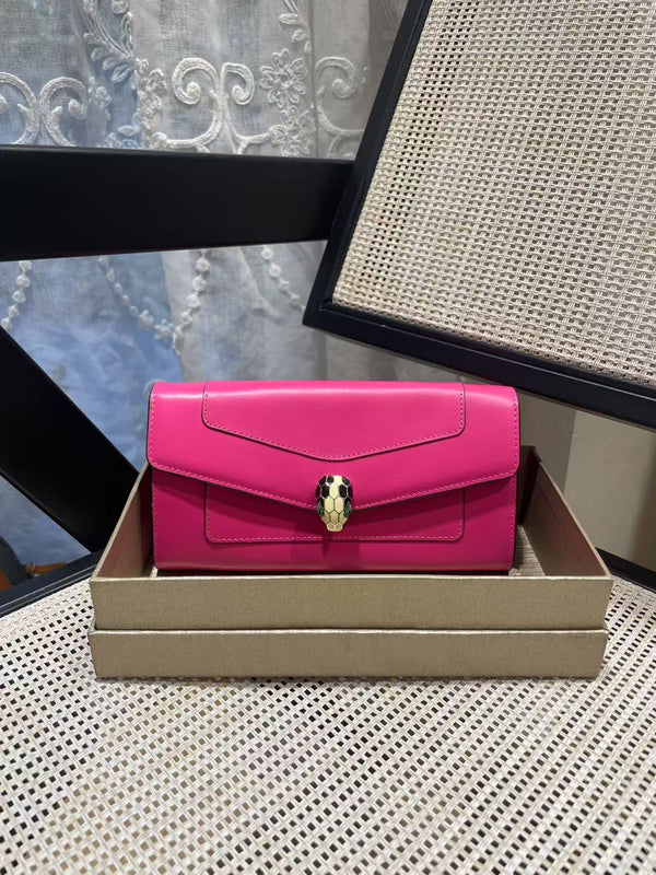 Pre-owned Bvlgari Serpenti Forever Square Long Wallet Hot Pink Calfskin Full Set