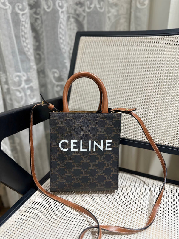 Pre-owned Celine Vertical Cabas Tote Triomphe Coated Canvas Mini
