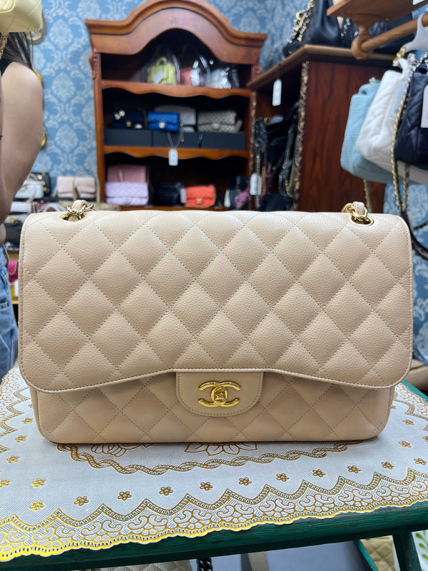 Chanel Classic Double Flap Bag Quilted Caviar Jumbo