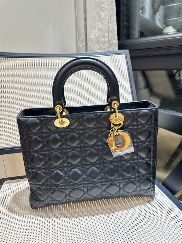 Pre-owned Christian Dior Lady Dior Calfskin Large Handbag
