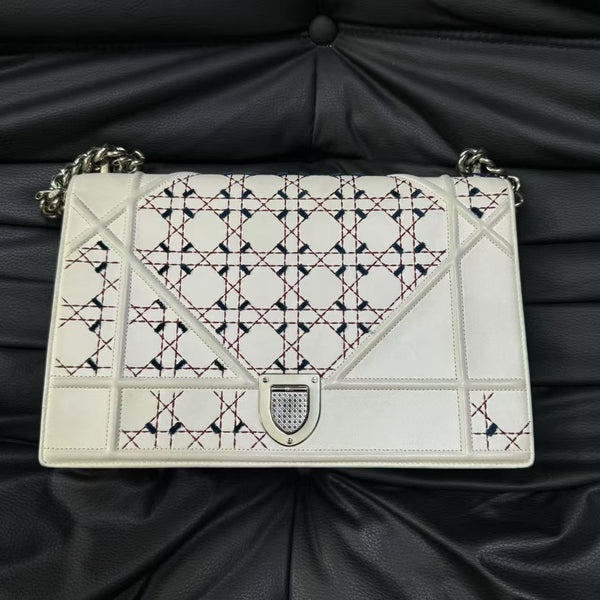 Pre-owned Christian Dior Diorama White Calfskin Special Cannage
