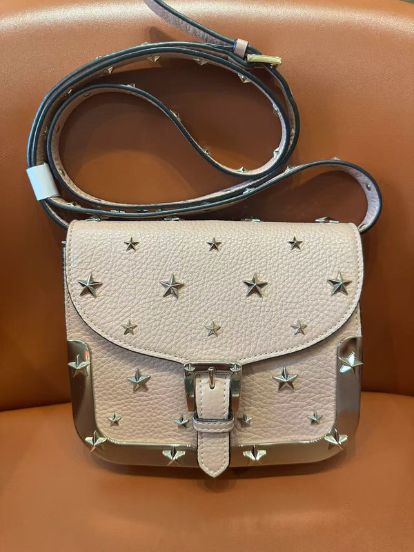 Pre-owned Valentino Grainy Star Studs Beige Crossbody