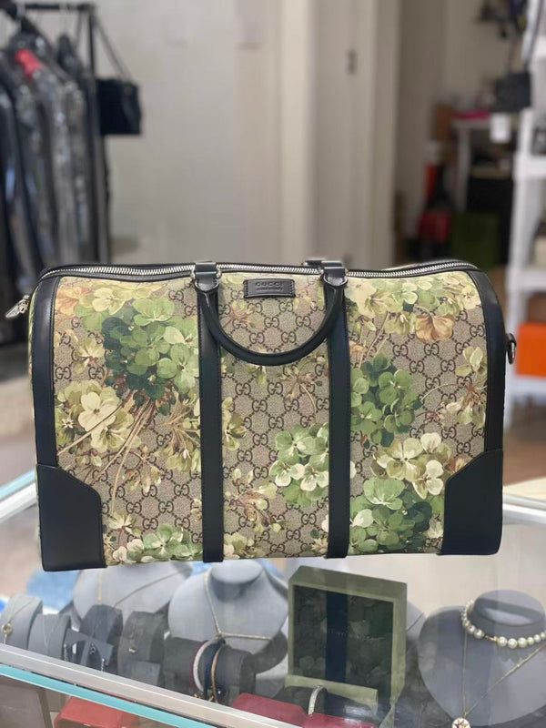 Pre-owned Gucci Boston GG Supreme Canvas Green Floral Print