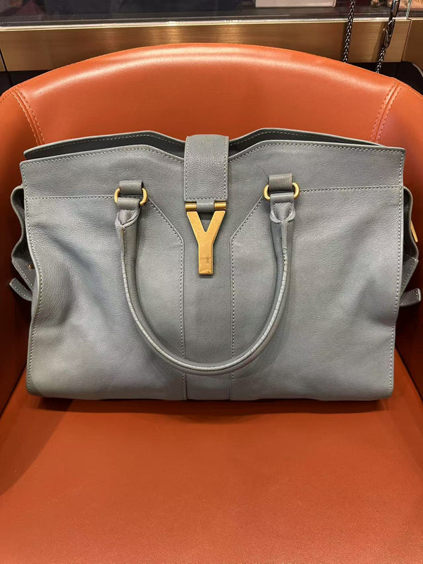 Pre-owned Saint Laurent Y Cabas Gray Calfskin Handbag