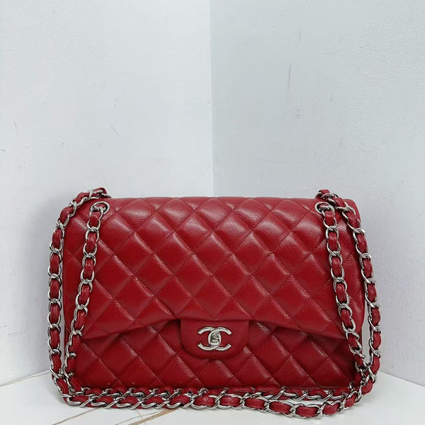 Pre-owned Chanel Classic Flap Jumbo Red Calfskin Crossbody