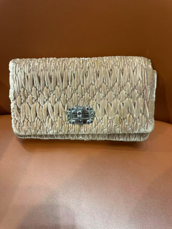Pre-owned Miu Miu Crystal Clutch Velvet Satin Small