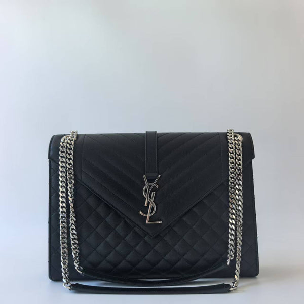 Pre-owned Saint Laurent Classic Monogram Envelope Satchel Mixed Matelasse Leather Large