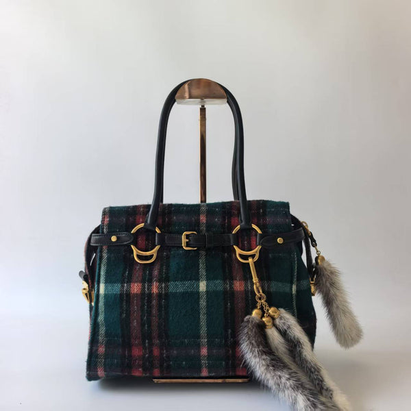 Pre-owned MiuMiu Checkers Wool Shoulder Bag/Tote