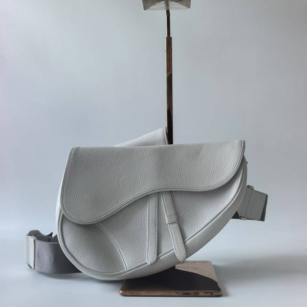Pre-owned Christian Dior Saddle Crossbody Bag CD White Calfskin Leather