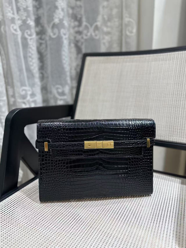 Pre-owned Saint Laurent Manhattan Shoulder Bag Crocodile Embossed Leather