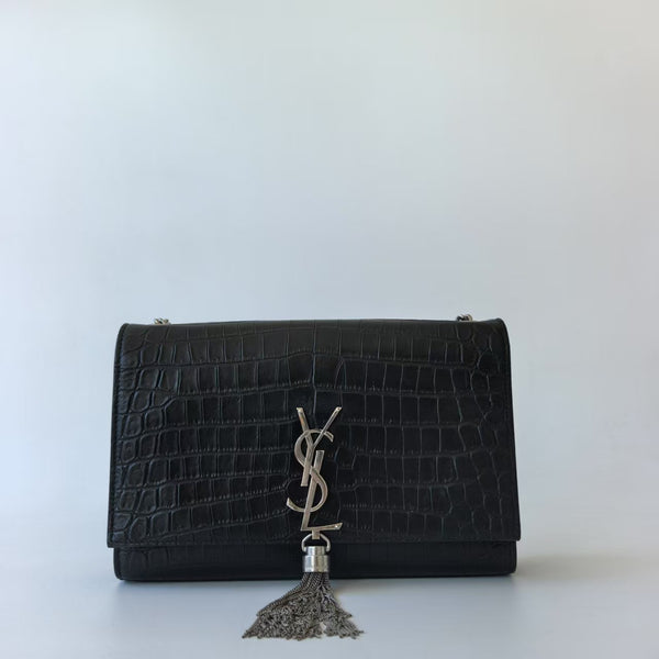 Pre-owned Saint Laurent Classic Kate Tassel Bag Crocodile Embossed Leather
