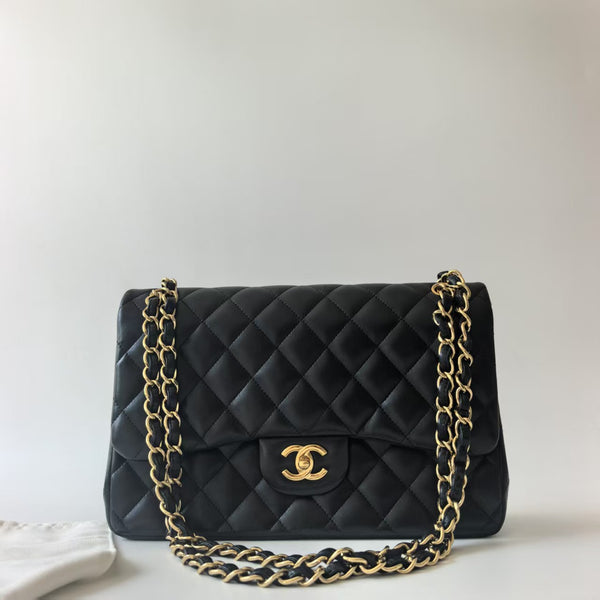 Pre-owned Chanel Classic Flap Jumbo Black Calfskin Gold Hardware