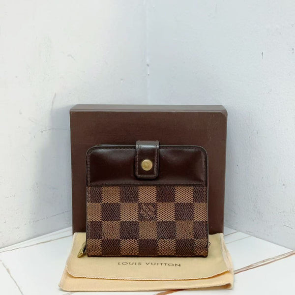 Pre-owned Louis Vuitton Vintage Short Wallet Damier with Leather