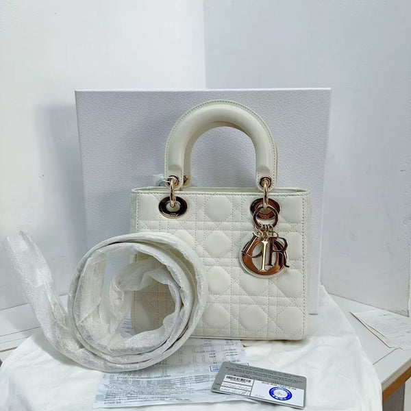 Pre-owned Christian Dior Lady Dior White Lambskin Medium Pristine