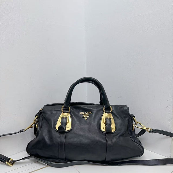 Pre-owned Prada Gaufre Convertible Satchel Leather and Tessuto Large