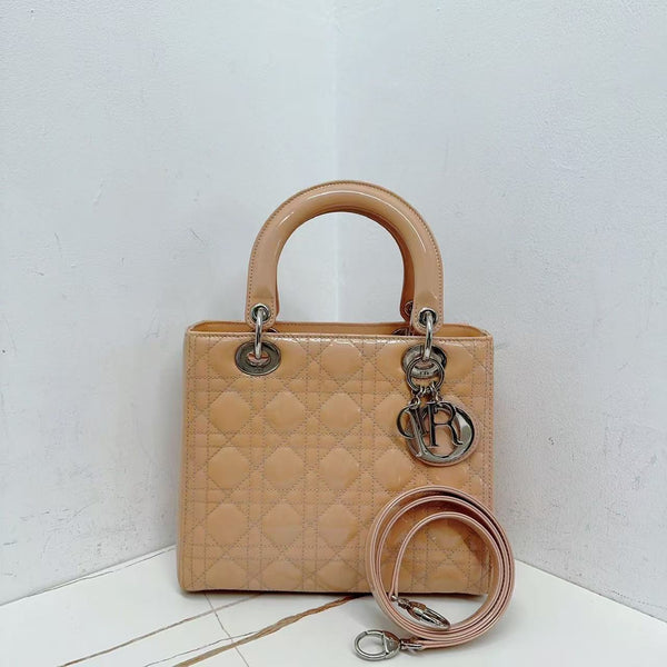 Pre-owned Christian Dior Lady Dior Bag Cannage Quilt Patent Medium