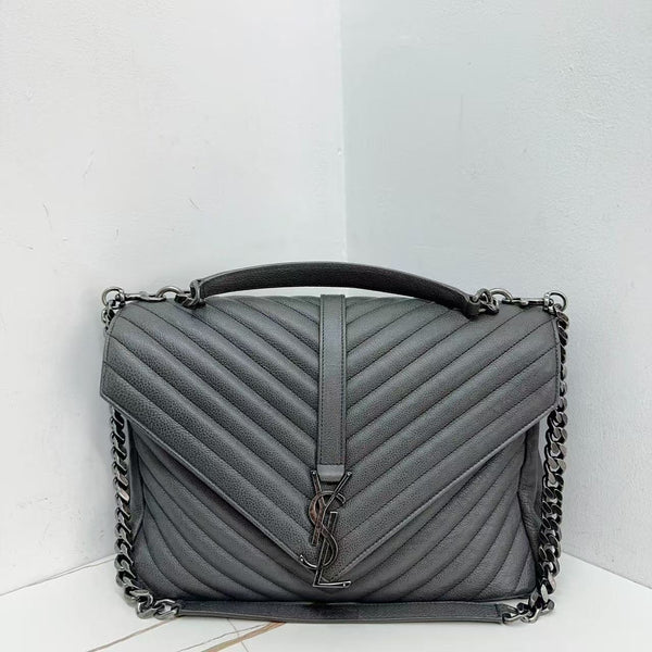 Pre-owned Saint Laurent Classic Monogram College Bag Matelasse Chevron Leather Medium