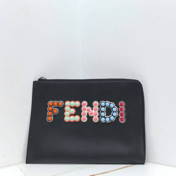 Pre-owned Fendi Flat Clutch Studded Leather