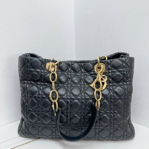 Pre-owned Christian Dior Soft Chain Tote Cannage Quilt Lambskin Large