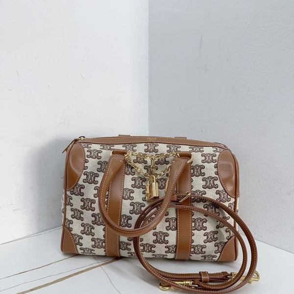 Pre-owned Celine Boston Bag Triomphe Coated Canvas Small