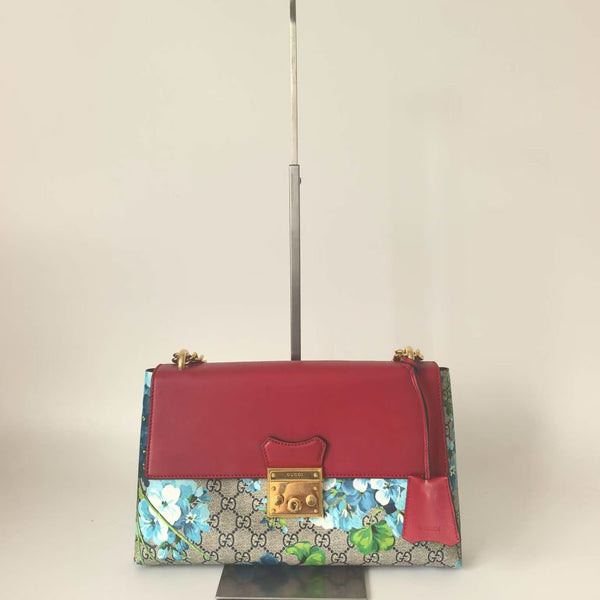 Pre-owned Gucci Padlock Chain Flap Bag Blooms Print GG Coated Canvas and Leather Medium