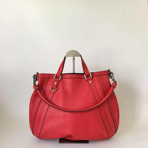 Pre-owned Gucci Vintage Red Calfskin Tote/Shoulder Bag