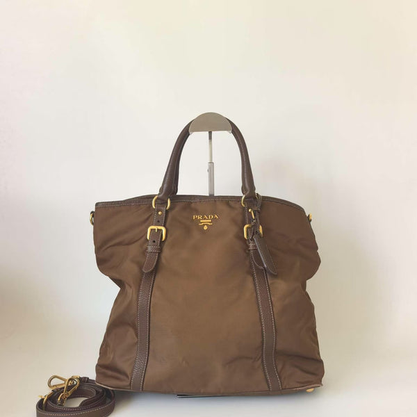 Pre-owned Prada Convertible Tan Nylon Handbag/Crossbody