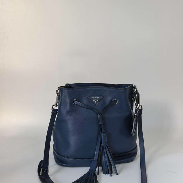Pre-owned Prada Drawstring Bucket Bag Tessuto with Saffiano Leather Small