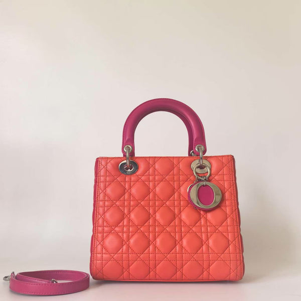 Pre-owned Christian Dior Lady Dior Bag Cannage Quilt Lambskin Medium