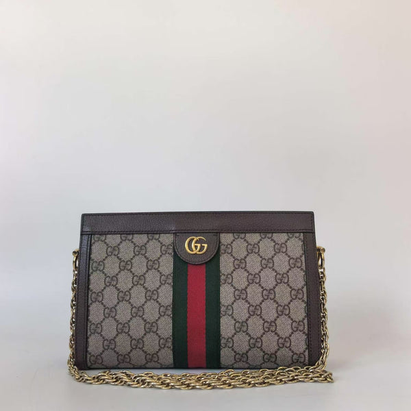 Pre-owned Gucci Ophidia Chain Shoulder Bag GG Coated Canvas Small