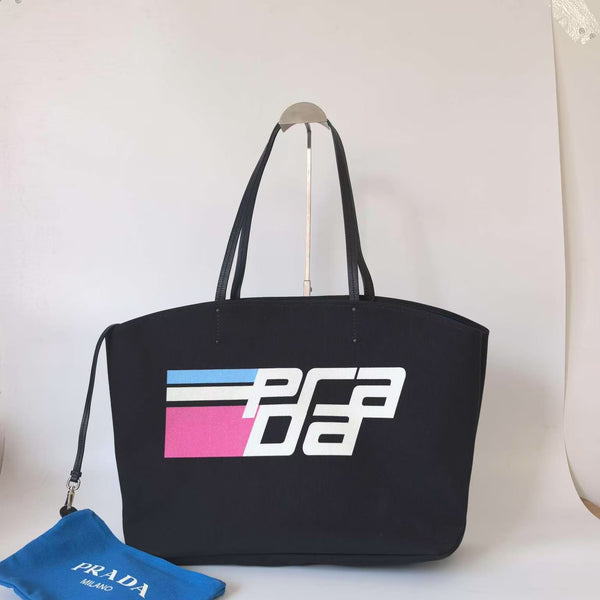 Pre-owned Prada Letter Logo Canvas Tote Handbag