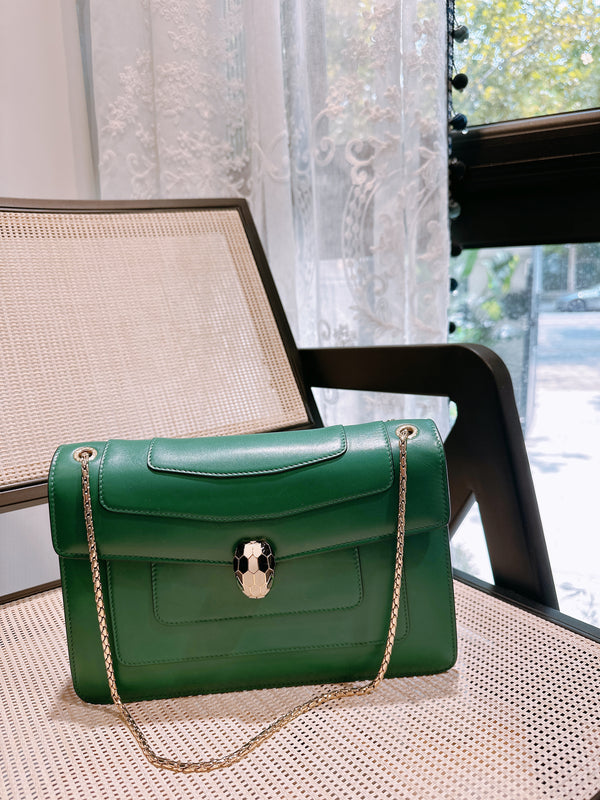 Pre-owned Bvlgari Serpenti Forever Square Shoulder Bag Leather Medium