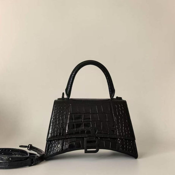 Pre-owned Balenciaga Hourglass Top Handle Bag Crocodile Embossed Leather Medium